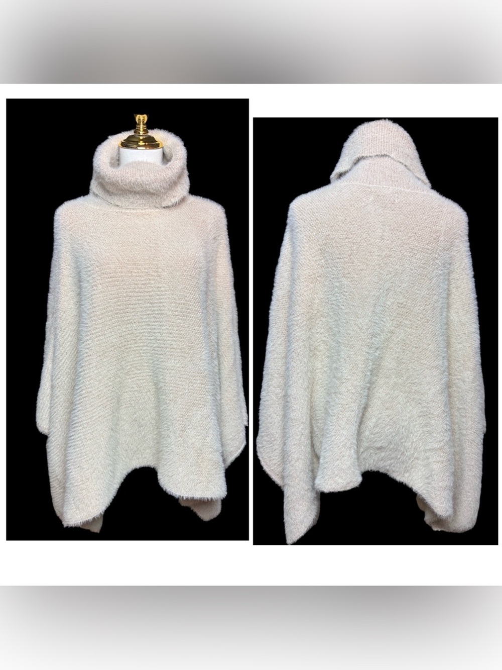 Sleeping On Snow by Anthropologie Cream Cowl Neck Poncho Sweater w/Gold Ribbons